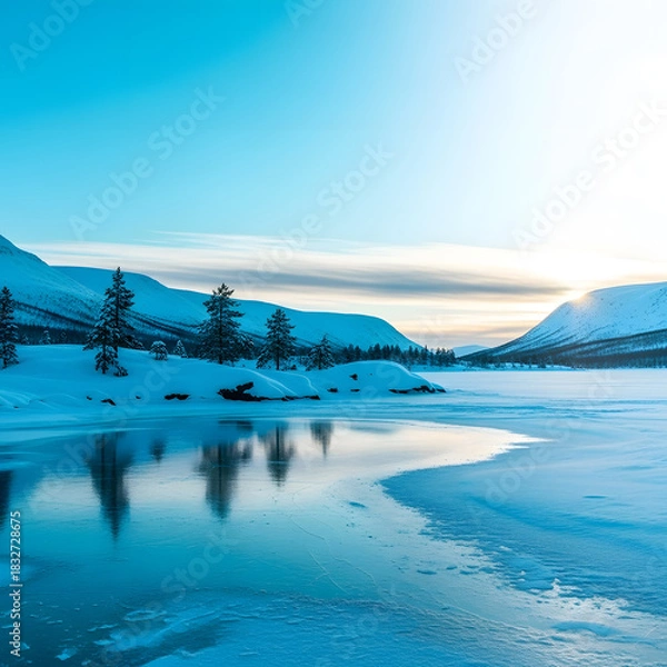 Fototapeta Arctic glow gradient blending frosted cyan into crisp arctic white