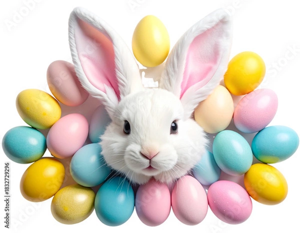 Fototapeta Decorative Easter Bunny Ears and Colorful Eggs, Spring Celebration, Transparent Background.