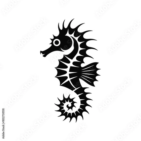Obraz Seahorse in a tribal art style, silhouette vector design on a white background