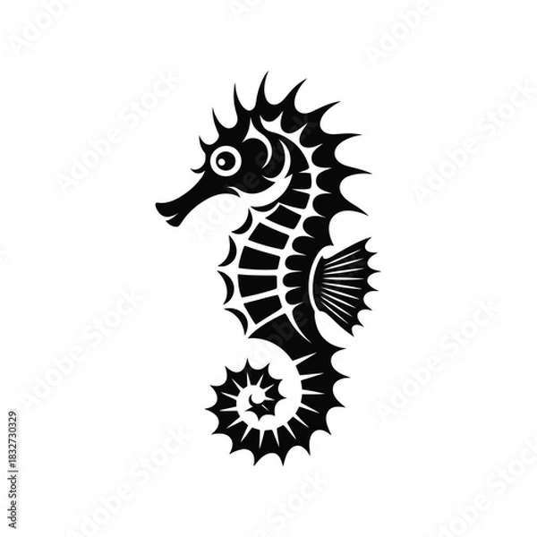 Obraz Seahorse in a tribal art style, silhouette vector design on a white background