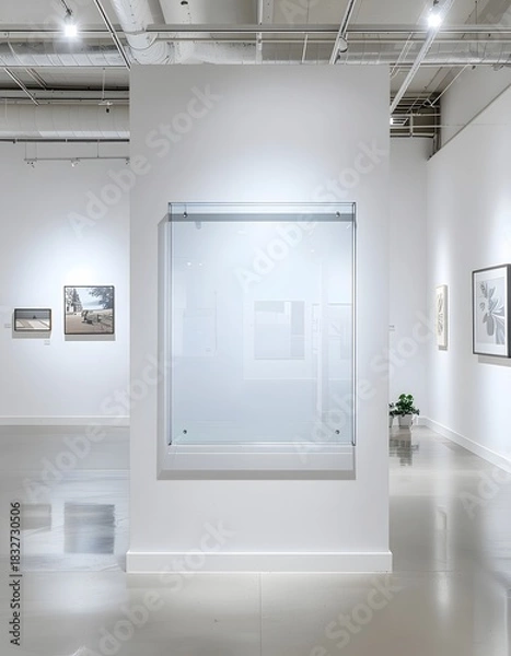 Obraz Modern Art Gallery: Minimalist White Space with Glass Frame and Polished Concrete Floor