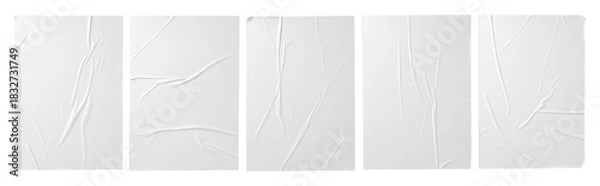 Fototapeta white paper wrinkled poster template ,blank glued creased paper sheet mockup.white poster mockup on wall. empty paper mockup