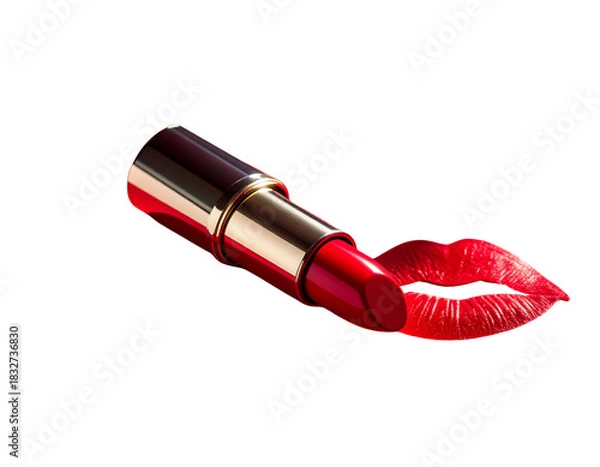Fototapeta  Angled View of Lipstick with Romantic Kiss Marks and Shadow Play, transparent background.