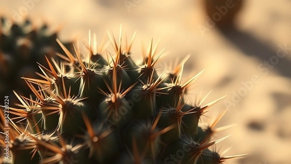 Fototapeta spines. Close-up of cactus spines in desert sunlight. ESG reports, sustainability campaigns, designed for sustainability communications and ESG reporting, supports ESG communication.
