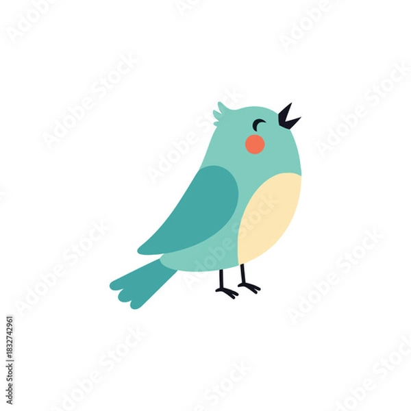 Fototapeta A delightful cartoon bluebird character happily singing a cheerful song