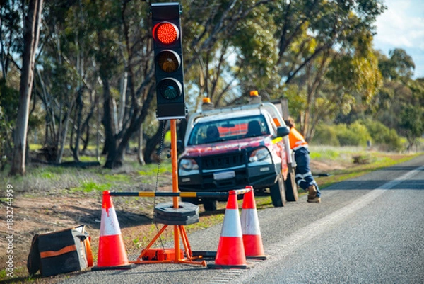 Obraz Road Construction Traffic Controller on the Highway