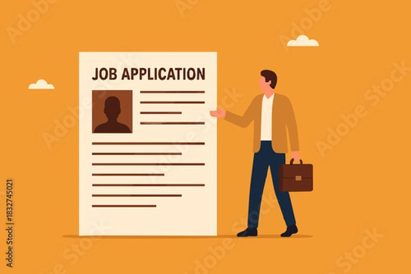 Fototapeta application form, job or internship registration at the company, business man using pencil fills out the application form