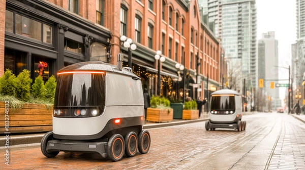 Obraz futuristic delivery robots moving
