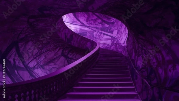 Fototapeta Abstract anusual architecture. Curved purple violet stairs down