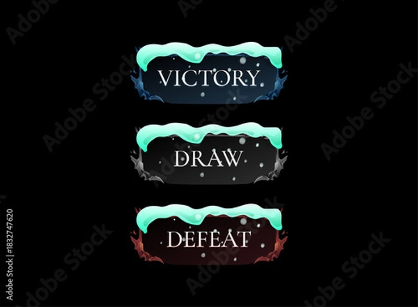 Fototapeta winter fantasy game ui banners victory draw defeat message panel snow themed interface label design frosty notification element pack for rpg mobile and pc games