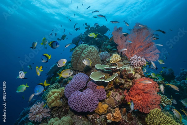 Obraz Underwater coral reef with diverse fish and colorful sea fans