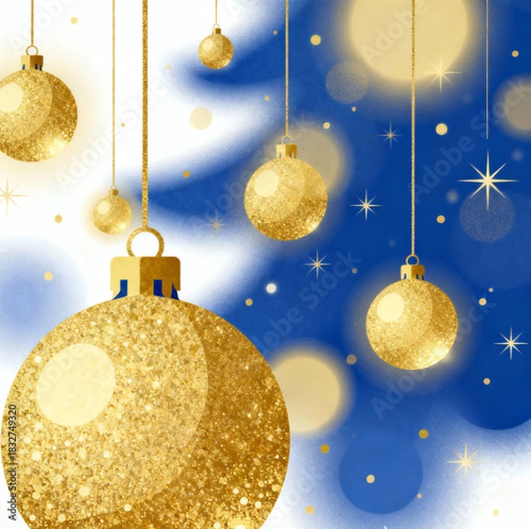 Obraz golden christmas balls with snowflakes