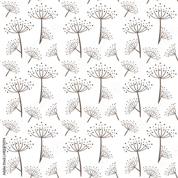 Fototapeta Seamless pattern in scandinavian style. Florar pattern for print on wallpaper, gift paper, textile, paper. Two-color fennel pattern.