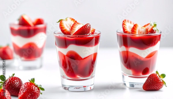 Obraz Strawberry Panna Cotta in Glass Cup
