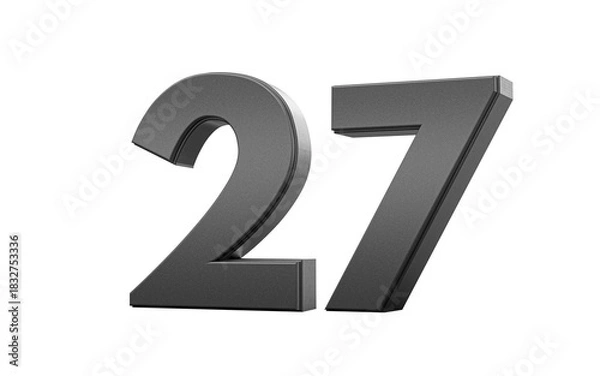 Fototapeta Sleek. metallic Black number 27 Twenty seven with a glossy surface. 3d illustration
