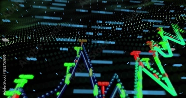 Obraz Displaying neon zigzag line chart moving across virtual trading dashboard, with glowing data nodes