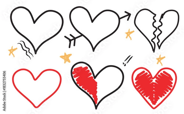 Obraz Set of red heart illustrations for love Valentine and romantic designs