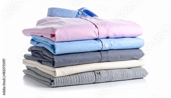 Fototapeta Folded stack of colorful clothes and towels on white surface