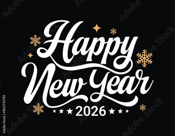 Fototapeta Happy new year 2026 clipart design. New year greeting text clip art for calendar, party celebration, banner and poster card template. 2026 new year. Vector illustration eps file.