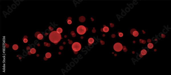 Obraz Bright red glowing boken lights on a black background for event stage visuals, concert, party backgrounds, and modern technology design graphics. Vector illustration