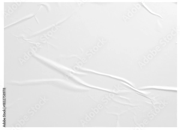 Fototapeta white paper wrinkled poster template ,blank glued creased paper sheet mockup.white poster mockup on wall. empty paper mockup