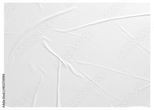 Fototapeta white paper wrinkled poster template ,blank glued creased paper sheet mockup.white poster mockup on wall. empty paper mockup