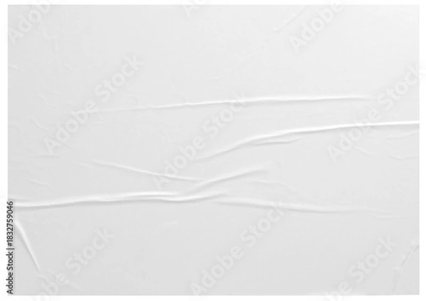 Fototapeta white paper wrinkled poster template ,blank glued creased paper sheet mockup.white poster mockup on wall. empty paper mockup