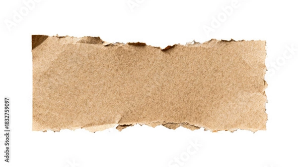 Fototapeta Brown kraft paper torn strip with rough ripped edges on white background, textured material for design and creative layouts  