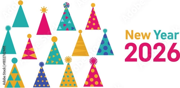 Obraz Get Ready for a Joyful New Year 2026 Celebration with Fun Party Hats, Perfect for Holiday Greetings and Festive Designs to Welcome the Future