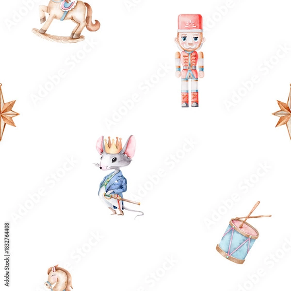 Obraz Nutcracker Soldier and Mouse King Seamless Watercolor Pattern