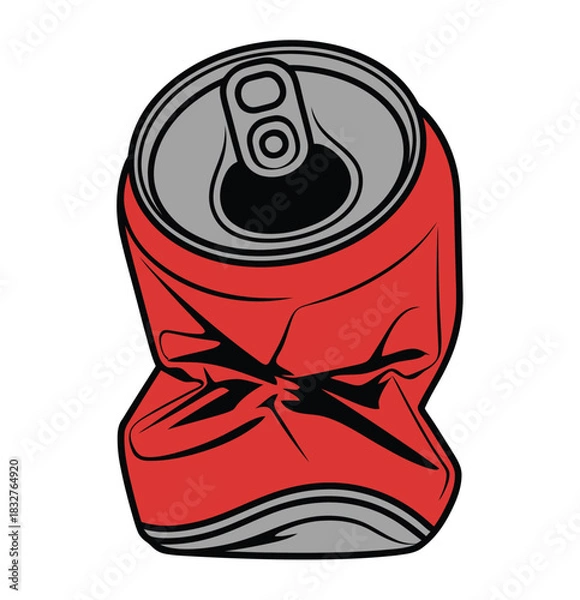 Obraz A crushed red soda can sits on a white background.