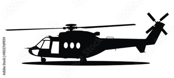 Obraz A black silhouette of a helicopter is shown against a white background.