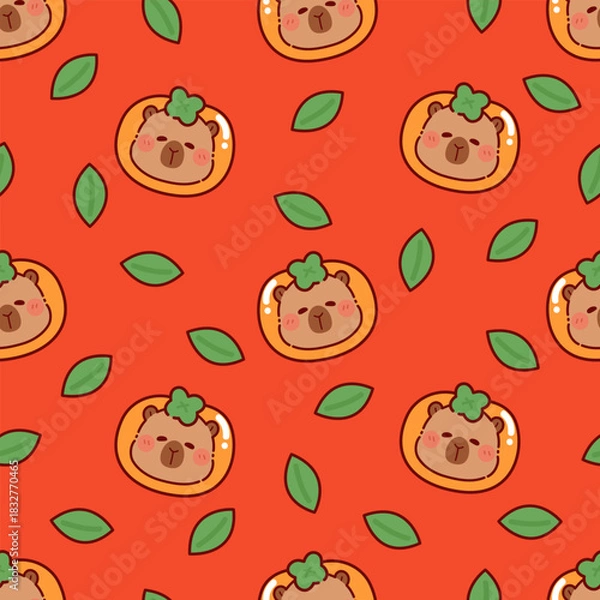 Obraz Cute capybara persimmon head seamless pattern