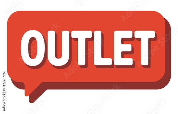 Obraz The word OUTLET is displayed prominently on a red speech bubble against a white background.