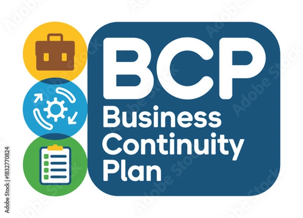Obraz Business continuity plan graphic with icons for planning, process, and checklist.