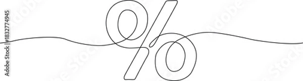Fototapeta Continuous line drawing of a percent sign with wavy line Vector