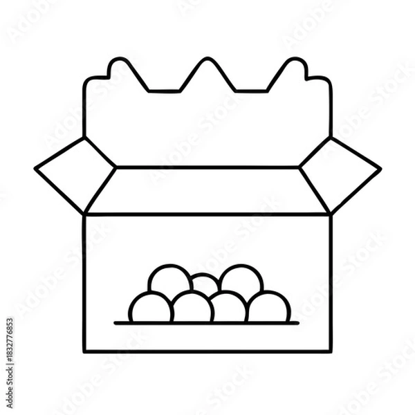 Fototapeta Outline drawing of an open box filled with round objects on transparent background