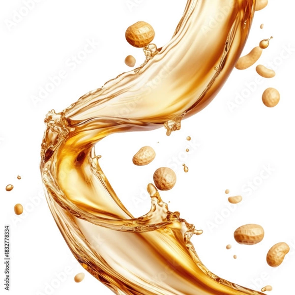 Fototapeta Golden amber liquid splash frozen in motion isolated on transparent background