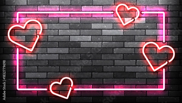 Obraz Vector neon frame with hearts isolated on wall background. Concept of Valentine's Day and love.