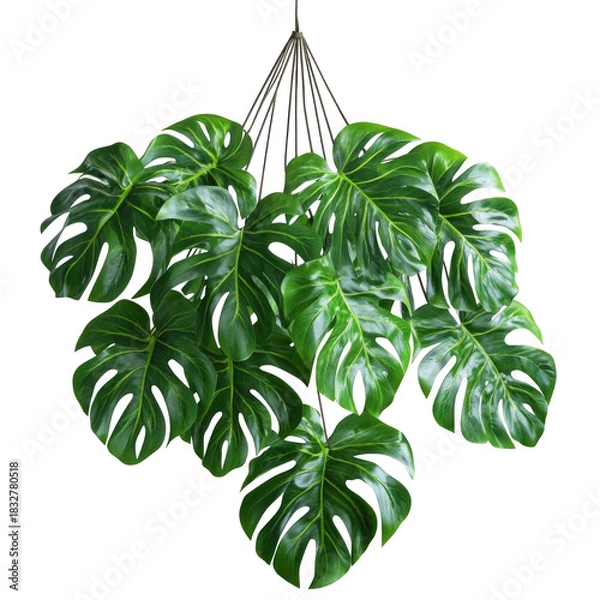 Fototapeta Lush green monstera plant leaves hanging in a cluster isolated on transparent background