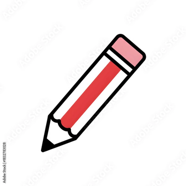 Fototapeta Red and Pink Pencil with Eraser on White Background writing drawing