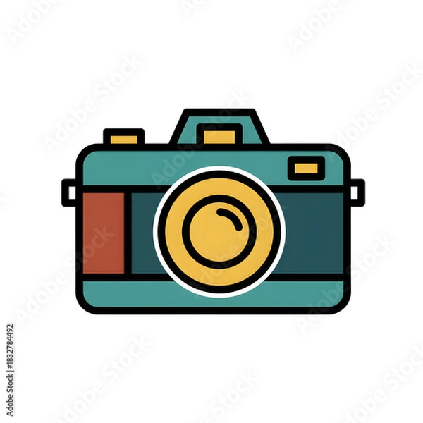 Fototapeta Teal and Orange Vintage Style Camera Icon On White Background Keywords: camera, photography