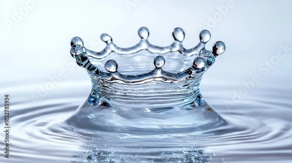 Fototapeta Liquid crown effect water droplet creating perfect symmetrical splash formation with crystal clear transparency and professional studio lighting capture