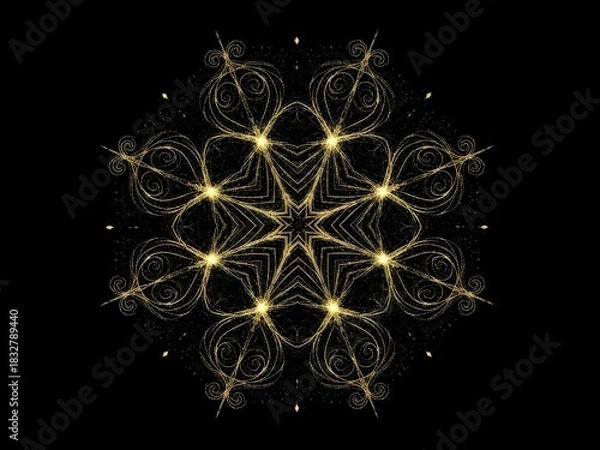 Fototapeta Abstract golden fractal design on black background star shape decoration