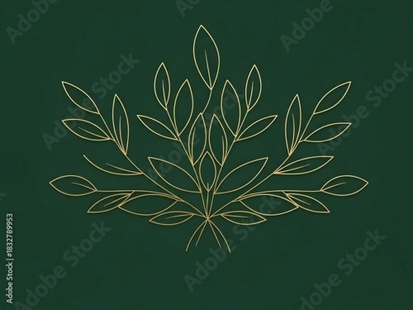Fototapeta Elegant gold leaf illustration on green background decorative design element