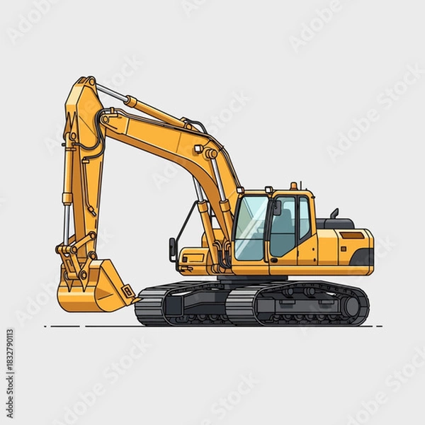 Obraz Detailed vector illustration showcasing a yellow excavator with mechanical precision construction