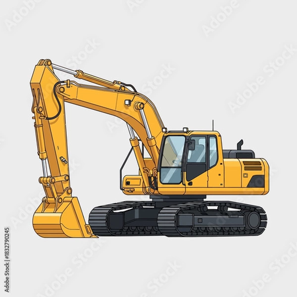 Obraz Detailed Vector Illustration of a Yellow Excavator for Construction and Heavy Machinery Projects