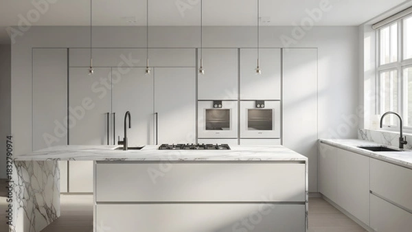 Obraz Waterfall Marble Nordic Kitchen. Perfect for: Builders, developers, luxury interior sets