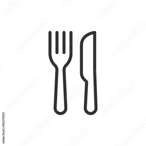 Fototapeta Fork and knife, linear icon. Basic cutlery set for meals. Line with editable stroke.