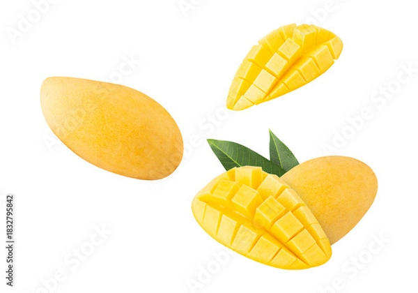Fototapeta Falling Yellow Mango, Cutout, Full Depth of Field.